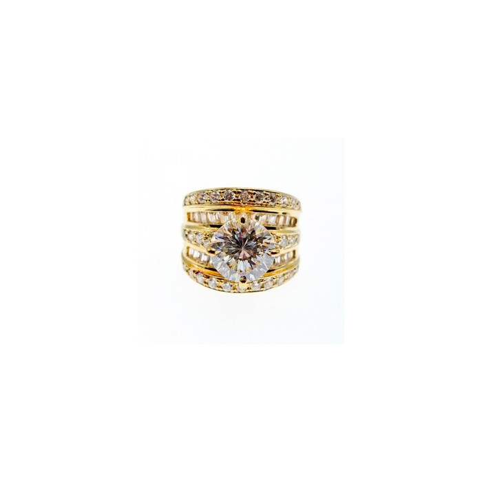 925 Sterling Silver Gold Plated CZ Ring Size 6.5