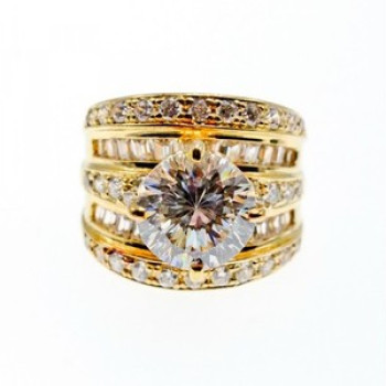 925 Sterling Silver Gold Plated CZ Ring Size 6.5