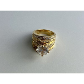 925 Sterling Silver Gold Plated CZ Ring Size 6.5
