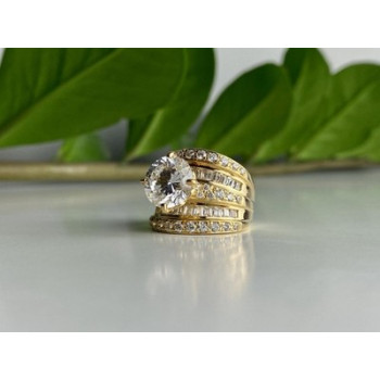 925 Sterling Silver Gold Plated CZ Ring Size 6.5