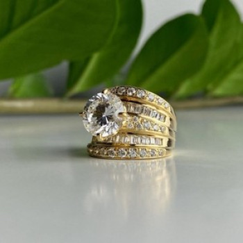 925 Sterling Silver Gold Plated CZ Ring Size 6.5