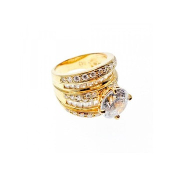 925 Sterling Silver Gold Plated CZ Ring Size 6.5