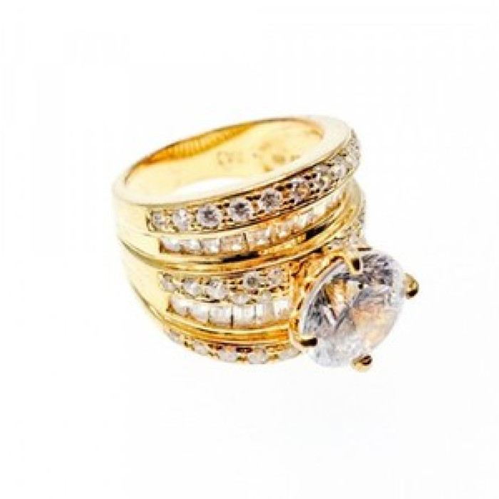 925 Sterling Silver Gold Plated CZ Ring Size 6.5