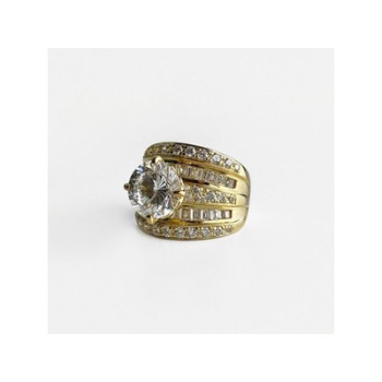 925 Sterling Silver Gold Plated CZ Ring Size 6.5