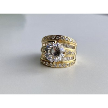 925 Sterling Silver Gold Plated CZ Ring Size 6.5