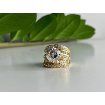925 Sterling Silver Gold Plated CZ Ring Size 6.5