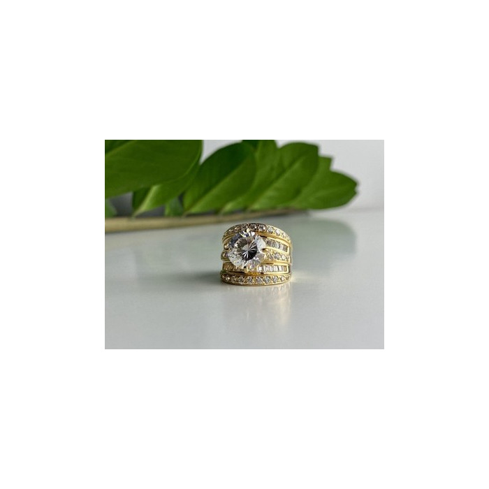 925 Sterling Silver Gold Plated CZ Ring Size 6.5