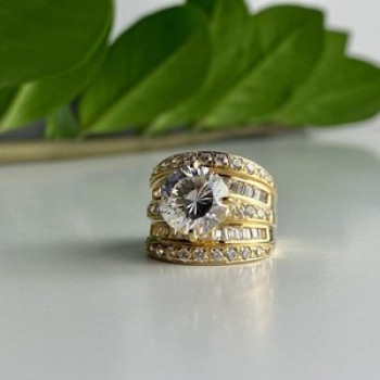 925 Sterling Silver Gold Plated CZ Ring Size 6.5