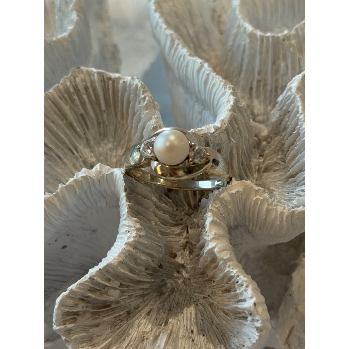 925 Sterling Silver Pearl & Cz Ring Size 8.5