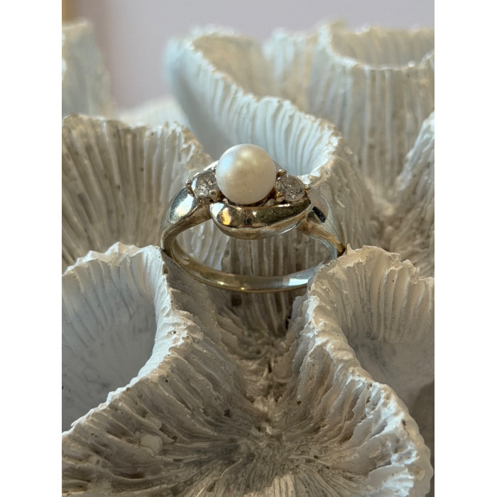 925 Sterling Silver Pearl & Cz Ring Size 8.5