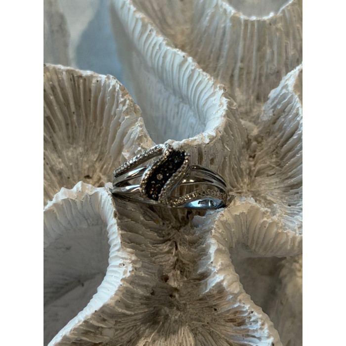 Jwbr 925 Sterling Silver Black & White Diamond Ring Size 7