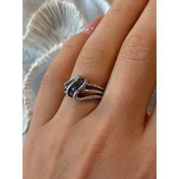 Jwbr 925 Sterling Silver Black & White Diamond Ring Size 7