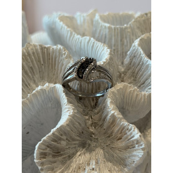 Jwbr 925 Sterling Silver Black & White Diamond Ring Size 7