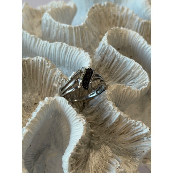 Jwbr 925 Sterling Silver Black & White Diamond Ring Size 7