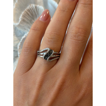 Jwbr 925 Sterling Silver Black & White Diamond Ring Size 7