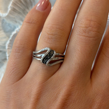 Jwbr 925 Sterling Silver Black & White Diamond Ring Size 7