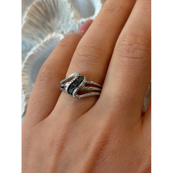 Jwbr 925 Sterling Silver Black & White Diamond Ring Size 7