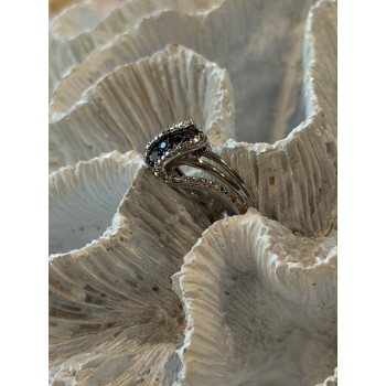 Jwbr 925 Sterling Silver Black & White Diamond Ring Size 7