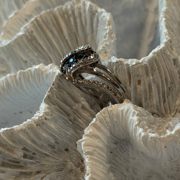 Jwbr 925 Sterling Silver Black & White Diamond Ring Size 7