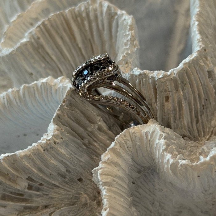 Jwbr 925 Sterling Silver Black & White Diamond Ring Size 7