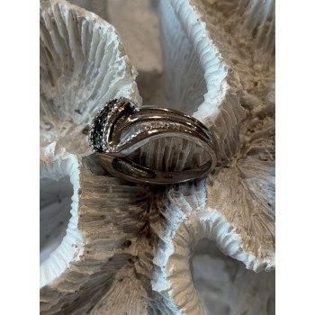 Jwbr 925 Sterling Silver Black & White Diamond Ring Size 7