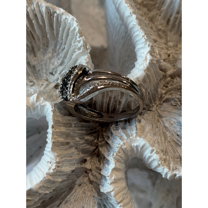 Jwbr 925 Sterling Silver Black & White Diamond Ring Size 7