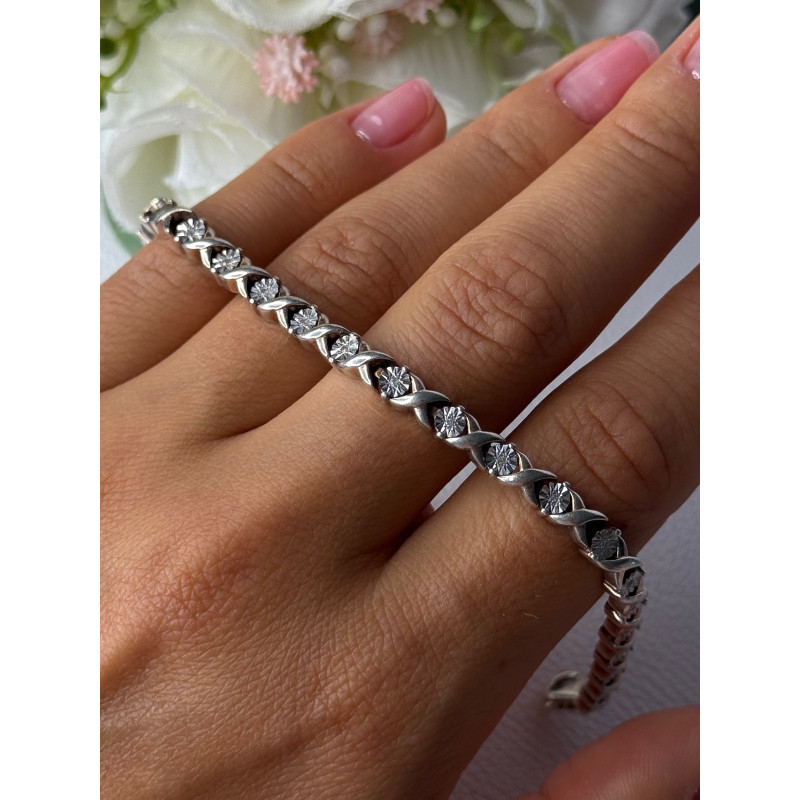 Classy 925 Sterling Silver Diamonds Bracelet Length 6.5 Inch