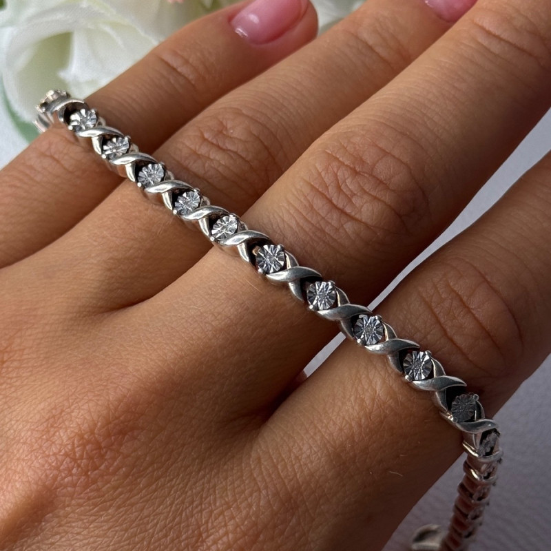 Classy 925 Sterling Silver Diamonds Bracelet Length 6.5 Inch