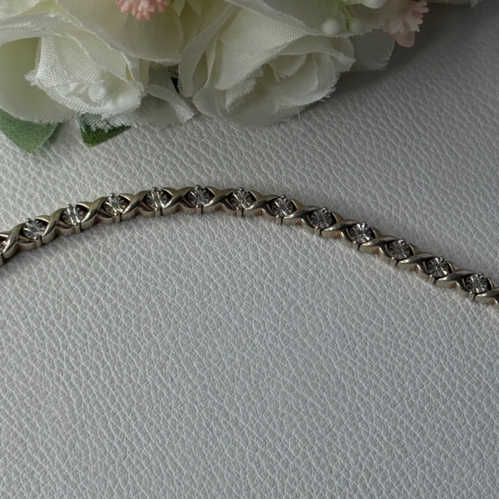 Classy 925 Sterling Silver Diamonds Bracelet Length 6.5 Inch