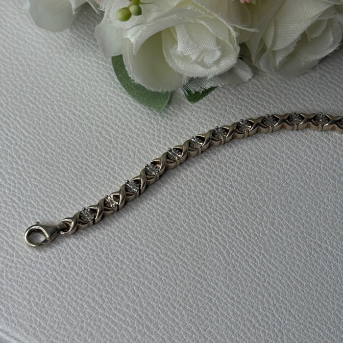 Classy 925 Sterling Silver Diamonds Bracelet Length 6.5 Inch