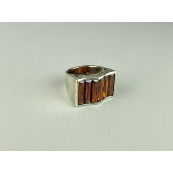 925 Sterling Silver Spessartine Ring Size 6