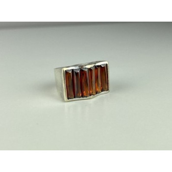 925 Sterling Silver Spessartine Ring Size 6