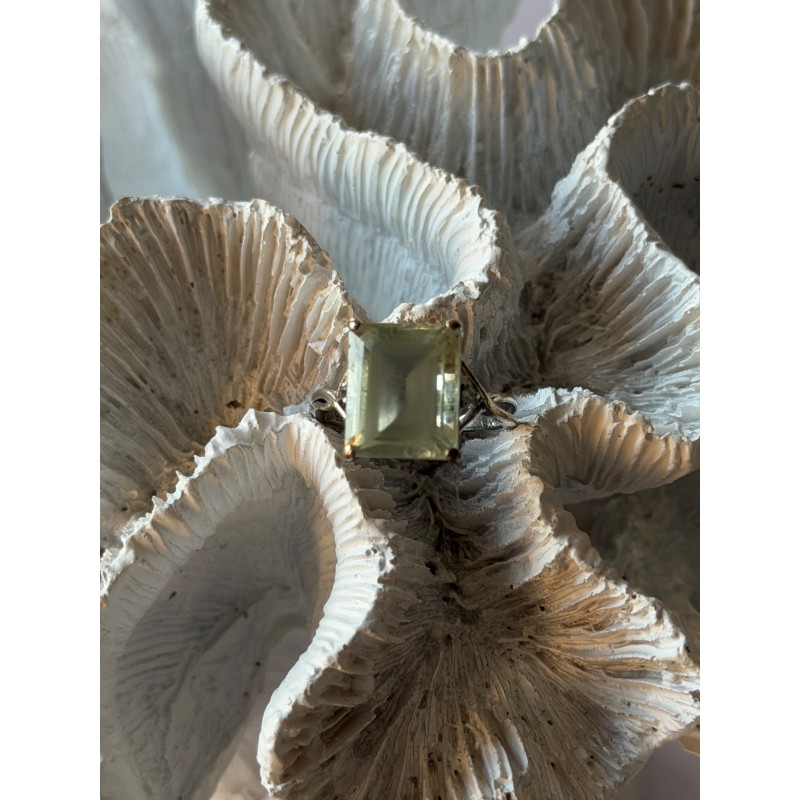 925 Sterling Silver Green Quartz & White Topaz Ring Size 6