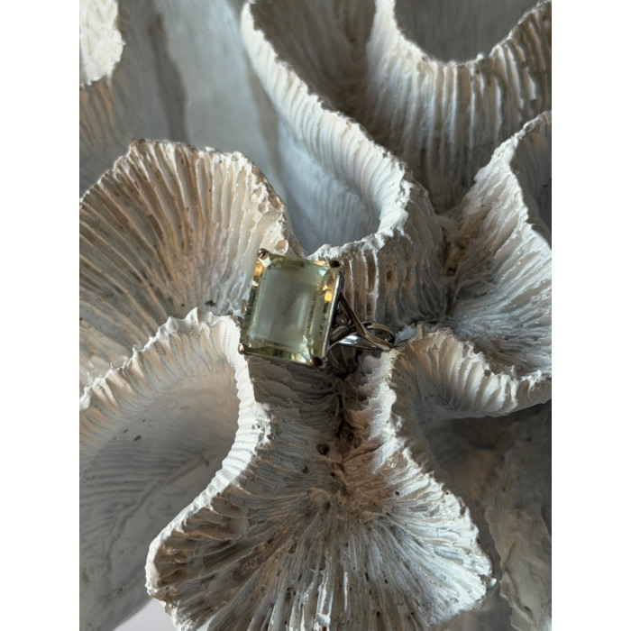 925 Sterling Silver Green Quartz & White Topaz Ring Size 6