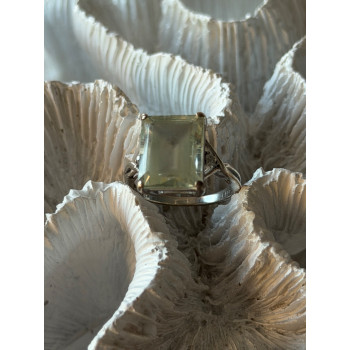 925 Sterling Silver Green Quartz & White Topaz Ring Size 6