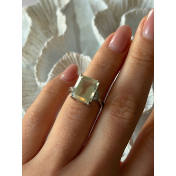 925 Sterling Silver Green Quartz & White Topaz Ring Size 6