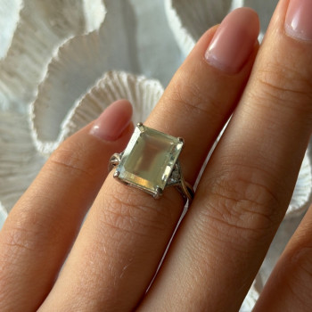 925 Sterling Silver Green Quartz & White Topaz Ring Size 6