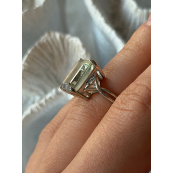 925 Sterling Silver Green Quartz & White Topaz Ring Size 6