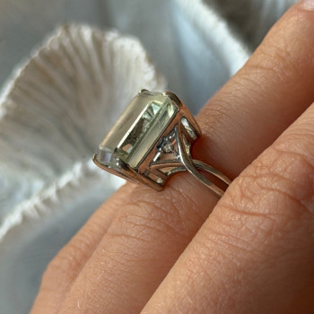 925 Sterling Silver Green Quartz & White Topaz Ring Size 6