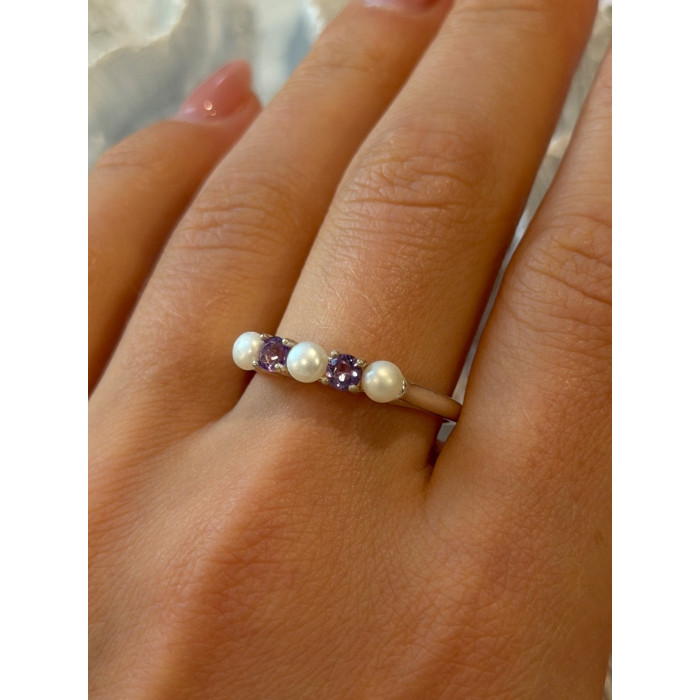 925 Sterling Silver Amethyst & Pearl Ring Size 11