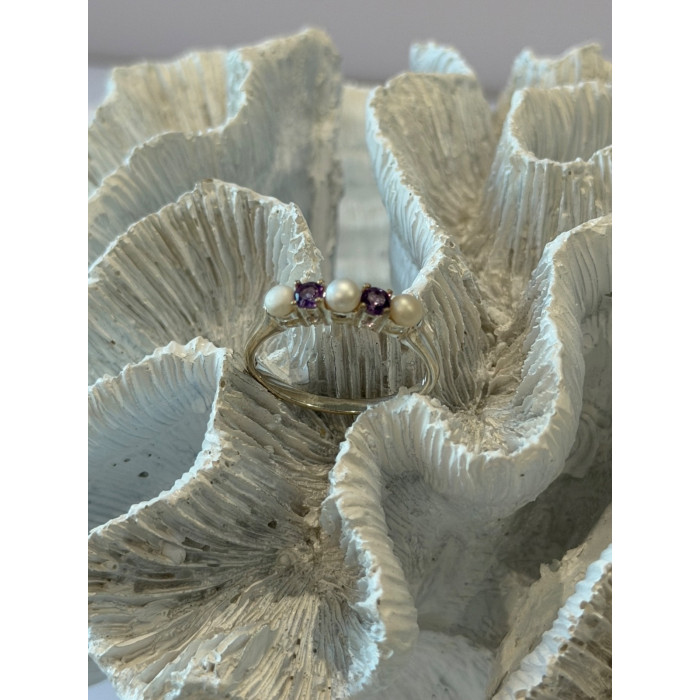 925 Sterling Silver Amethyst & Pearl Ring Size 11