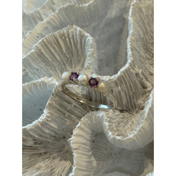 925 Sterling Silver Amethyst & Pearl Ring Size 11