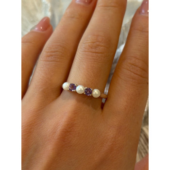 925 Sterling Silver Amethyst & Pearl Ring Size 11