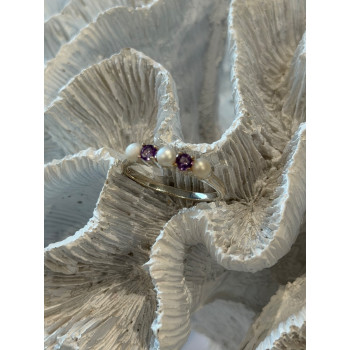 925 Sterling Silver Amethyst & Pearl Ring Size 11