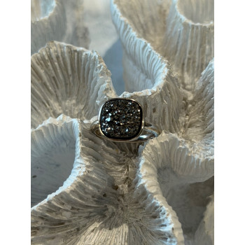 925 Sterling Silver Black Druzy Quartz Ring Size 5
