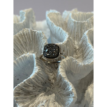 925 Sterling Silver Black Druzy Quartz Ring Size 5