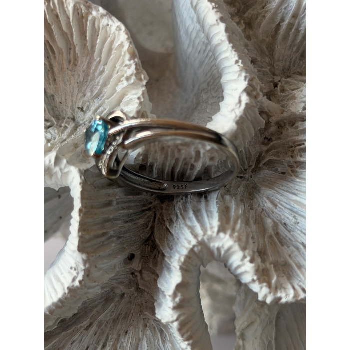 925 Sterling Silver Blue Topaz Heart & Diamond Ring Size 9