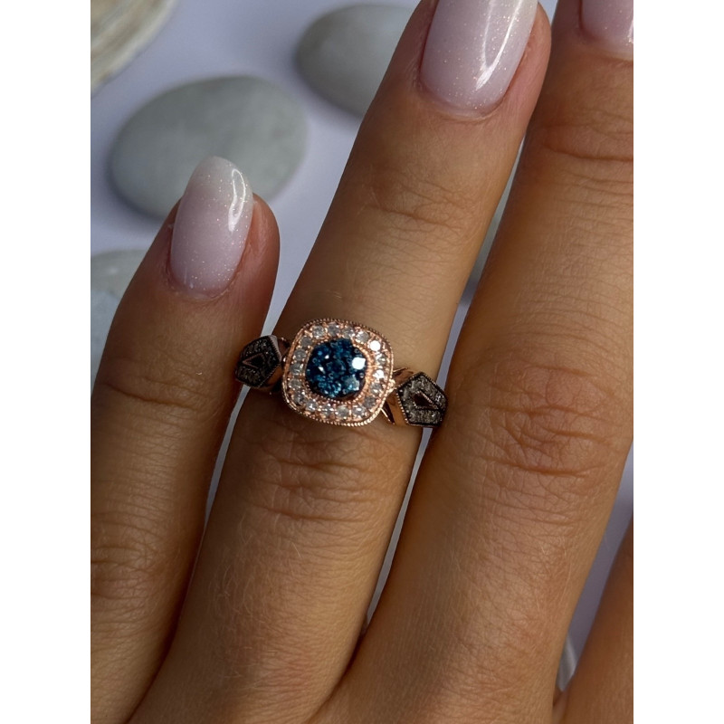 10K Rose Gold 0.5 Carat Clear & Teal Blue Dimond Ring Size 6