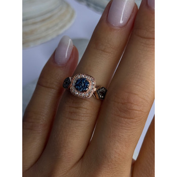 10K Rose Gold 0.5 Carat Clear & Teal Blue Dimond Ring Size 6