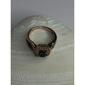 10K Rose Gold 0.5 Carat Clear & Teal Blue Dimond Ring Size 6